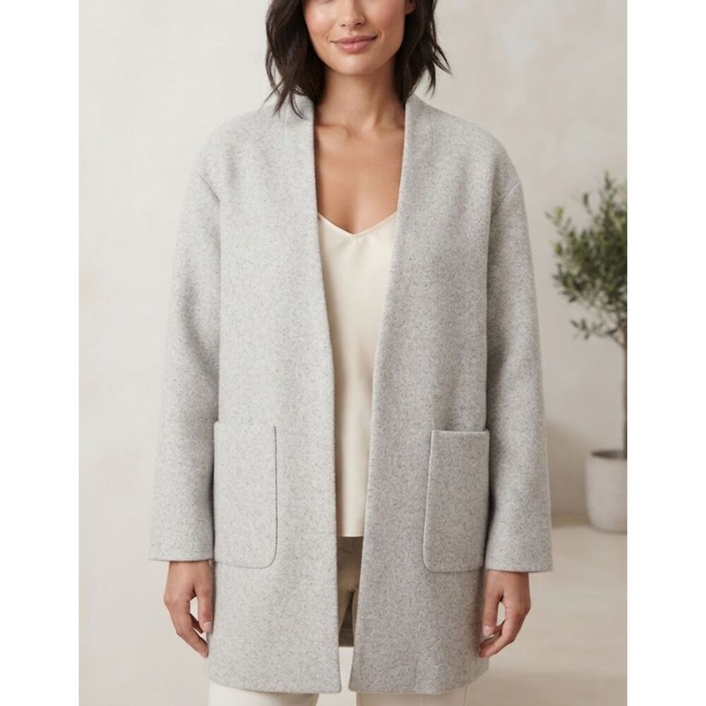 Zara Open Front Light Gray Jacket Overcoat Long Sleeve Front Pockets Size Medium